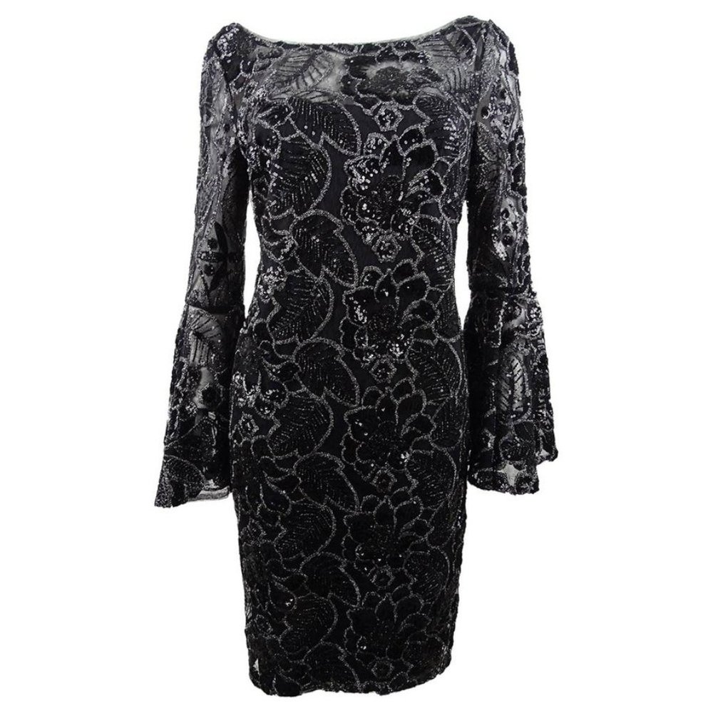 Calvin Klein NWT Beautiful BLACK Tie Formal Sheath Dress Sequined size 12